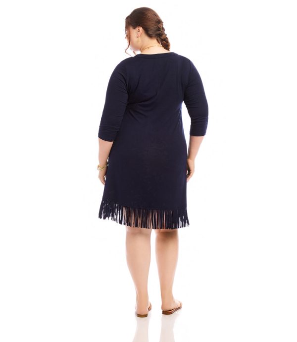 Plus Size 3 4 Sleeve Fringe Hem Dress Online Sale - Image 3