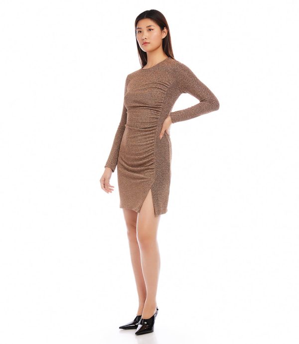 Long Sleeve Shirred Metallic Dress Sale - Image 4