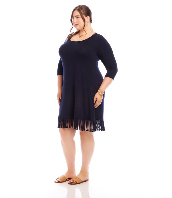 Plus Size 3 4 Sleeve Fringe Hem Dress Online Sale - Image 2