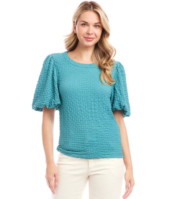 Petite Size Puff Sleeve Textured Top Cheap - Image 3